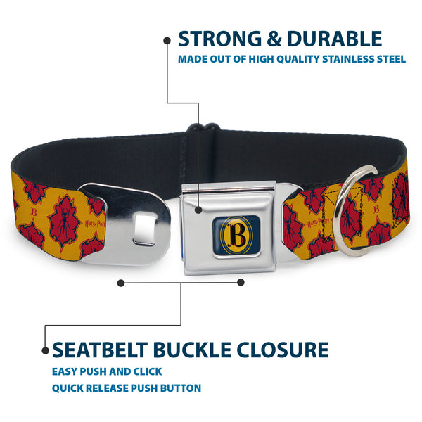 Buckle-Down Harry Potter Butterbeer Logo Full Color Navy/Yellow Seatbelt Buckle Collar - HARRY POTTER Butterbeer Insect Icon Yellow/Reds