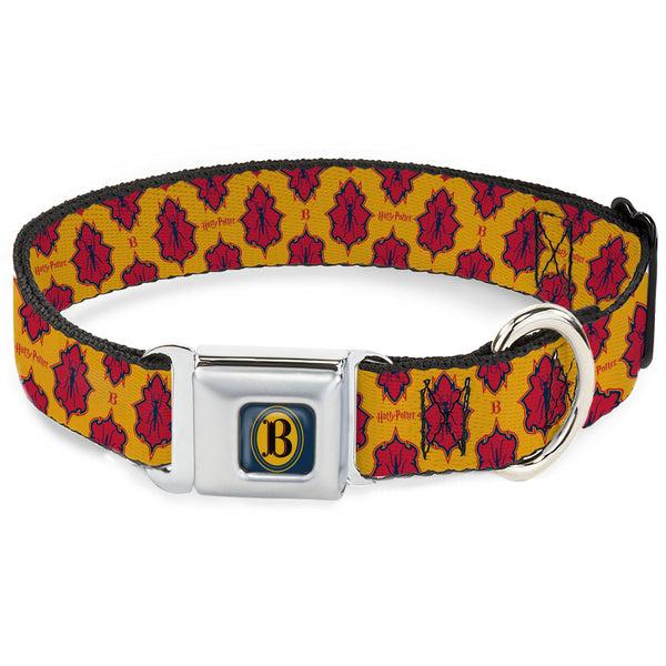 Buckle-Down Harry Potter Butterbeer Logo Full Color Navy/Yellow Seatbelt Buckle Collar - HARRY POTTER Butterbeer Insect Icon Yellow/Reds