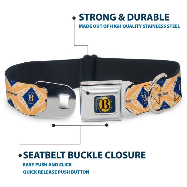 Buckle-Down Harry Potter Butterbeer Logo Full Color Navy/Yellow Seatbelt Buckle Collar - HARRY POTTER Butterbeer Diamond Logo White/Yellow/Blue