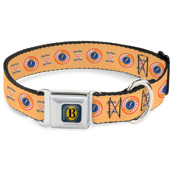 Buckle-Down Harry Potter Butterbeer Logo Full Color Navy/Yellow Seatbelt Buckle Collar - HARRY POTTER SINCE 1867 FINEST BUTTERBEER Icon Yellow/Blue/Red