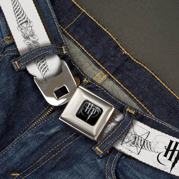 Buckle-Down Harry Potter Logo Full Color Black/White Seatbelt Belt - Harry Potter GRYFFINDOR/RAVENCLAW/SLYTHERIN White/Black Webbing
