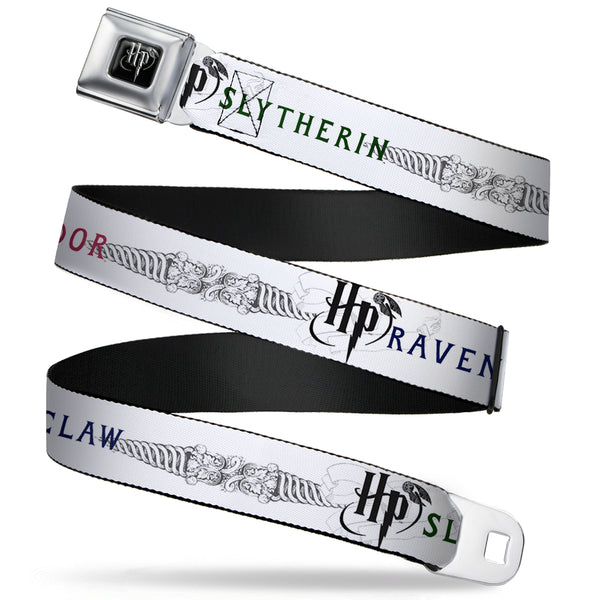 Buckle-Down Harry Potter Logo Full Color Black/White Seatbelt Belt - Harry Potter GRYFFINDOR/RAVENCLAW/SLYTHERIN White/Black Webbing