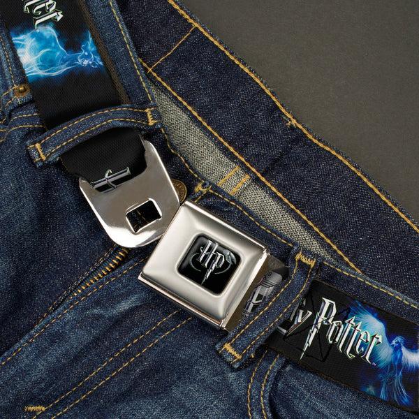 Buckle-Down Harry Potter Logo Full Color Black/White Seatbelt Belt - HARRY POTTER/Animal Spirits Black/White/Blue Webbing