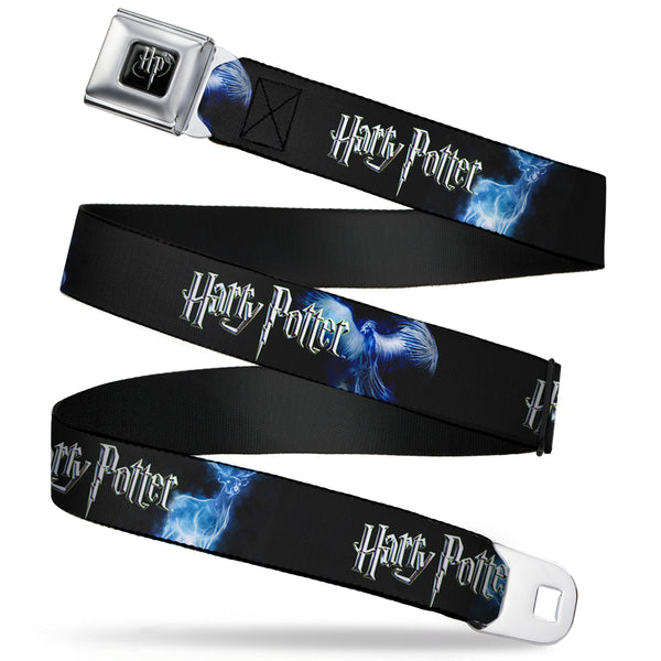 Buckle-Down Harry Potter Logo Full Color Black/White Seatbelt Belt - HARRY POTTER/Animal Spirits Black/White/Blue Webbing