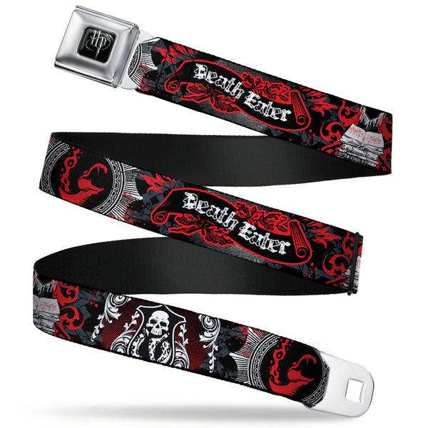 Buckle-Down Harry Potter Logo Full Color Black/White Seatbelt Belt - DEATH EATER Scroll/Symbol Black/Gray/White/Red Webbing