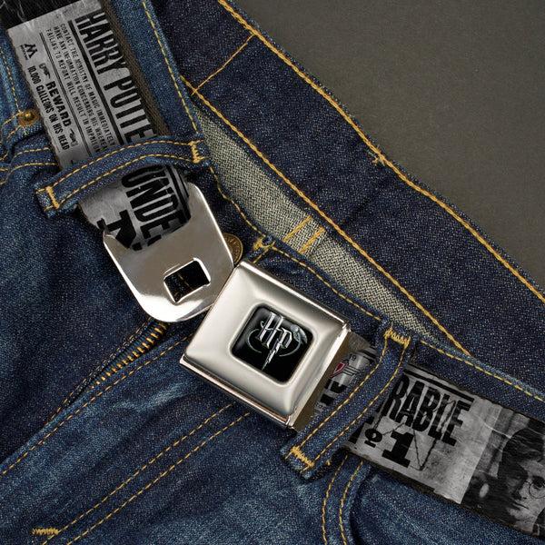 Buckle-Down Harry Potter Logo Full Color Black/White Seatbelt Belt - Harry Potter UNDESIRABLE NO 1 White/Black Webbing