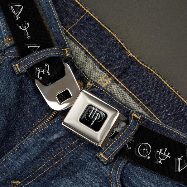 Buckle-Down Harry Potter Logo Full Color Black/White Seatbelt Belt - Harry Potter Logo/Symbology Black/White Webbing