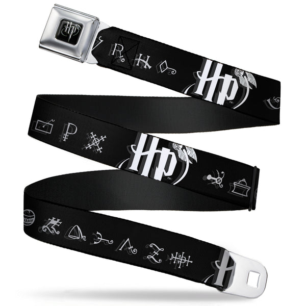 Buckle-Down Harry Potter Logo Full Color Black/White Seatbelt Belt - Harry Potter Logo/Symbology Black/White Webbing