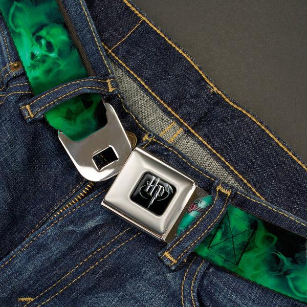 Buckle-Down Harry Potter Logo Full Color Black/White Seatbelt Belt - HARRY POTTER Smoke Skulls Black/Greens Webbing