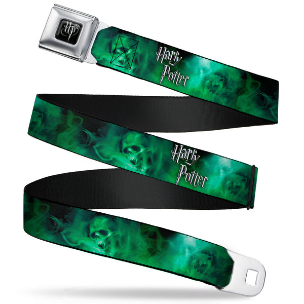 Buckle-Down Harry Potter Logo Full Color Black/White Seatbelt Belt - HARRY POTTER Smoke Skulls Black/Greens Webbing