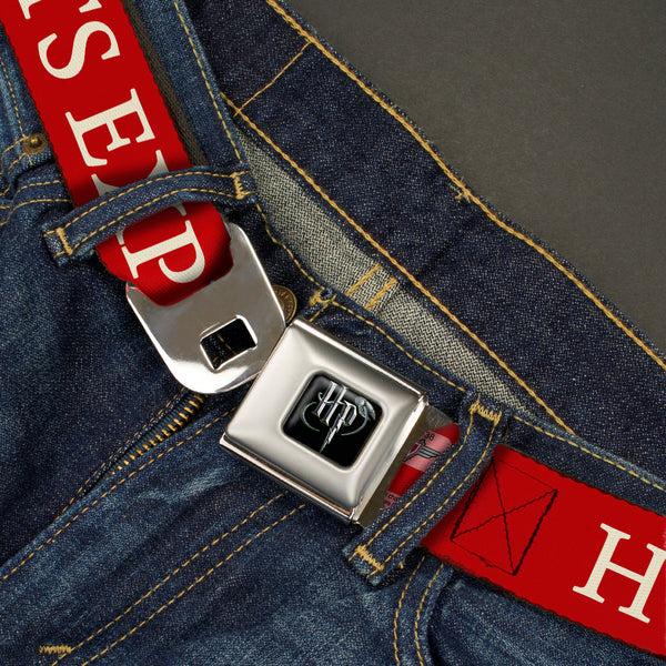 Buckle-Down Harry Potter Logo Full Color Black/White Seatbelt Belt - HOGWARTS EXPRESS 9¾ Red/White Webbing