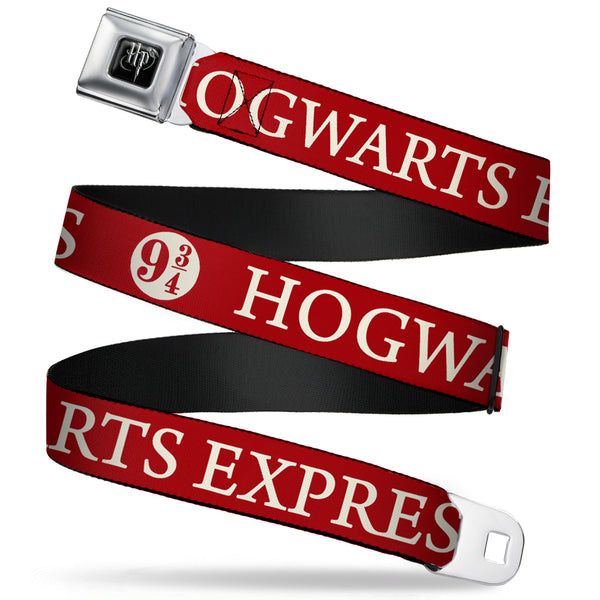 Buckle-Down Harry Potter Logo Full Color Black/White Seatbelt Belt - HOGWARTS EXPRESS 9¾ Red/White Webbing