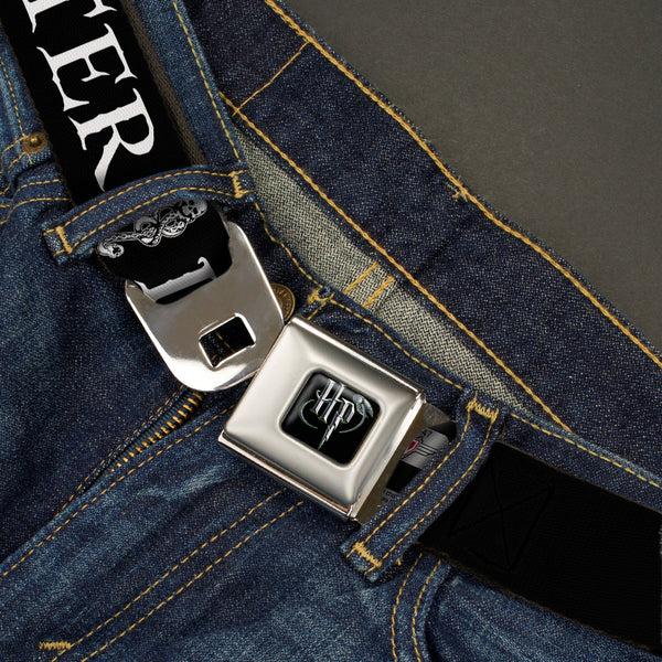 Buckle-Down Harry Potter Logo Full Color Black/White Seatbelt Belt - DEATH EATER/Dark Mark Black/White Webbing