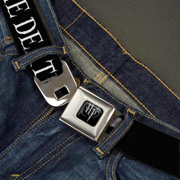 Buckle-Down Harry Potter Logo Full Color Black/White Seatbelt Belt - THE DEATHLY HALLOWS/Symbol Black/White Webbing