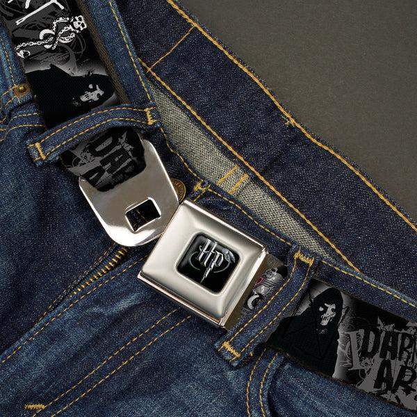 Buckle-Down Harry Potter Logo Full Color Black/White Seatbelt Belt - VOLDEMORT-DARK ARTS Death Mark/Death Eater Black/Grays/White Webbing
