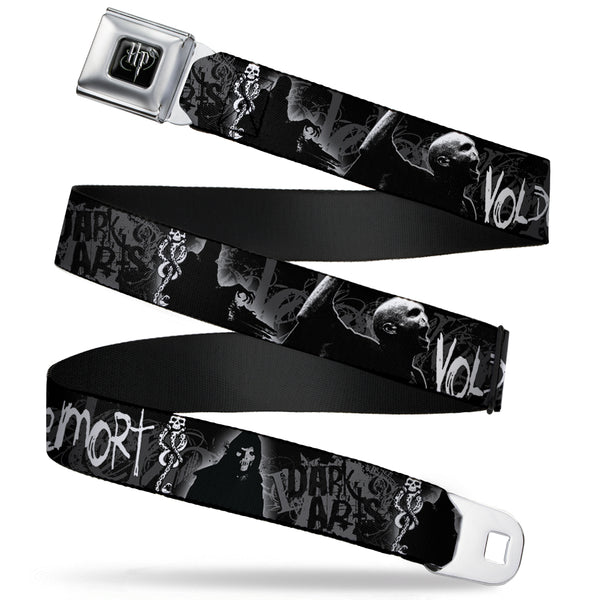 Buckle-Down Harry Potter Logo Full Color Black/White Seatbelt Belt - VOLDEMORT-DARK ARTS Death Mark/Death Eater Black/Grays/White Webbing