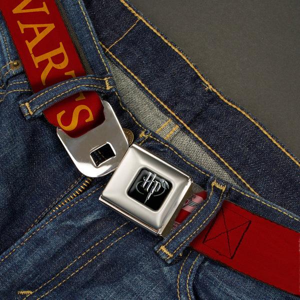 Buckle-Down Harry Potter Logo Full Color Black/White Seatbelt Belt - HOGWARTS EXPRESS 9¾ Burgundy/Gold Webbing