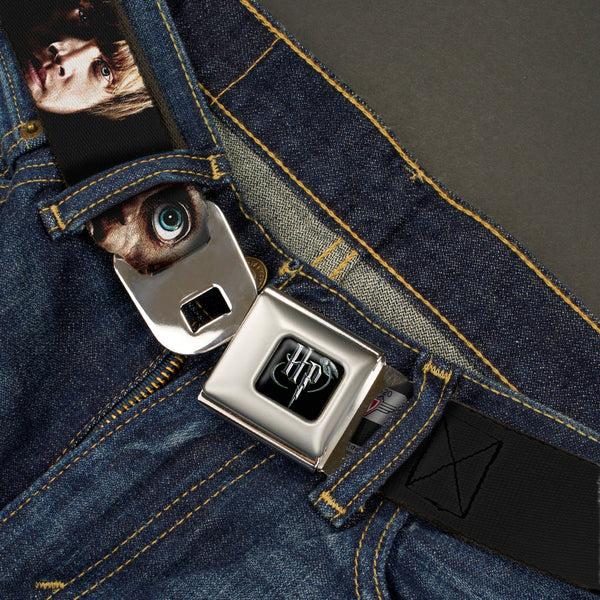 Buckle-Down Harry Potter Logo Full Color Black/White Seatbelt Belt - Harry Potter 8-Character Faces CLOSE-UP Webbing