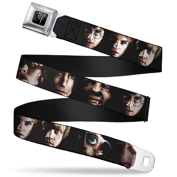 Buckle-Down Harry Potter Logo Full Color Black/White Seatbelt Belt - Harry Potter 8-Character Faces CLOSE-UP Webbing