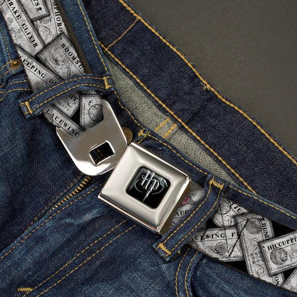 Buckle-Down Harry Potter Logo Full Color Black/White Seatbelt Belt - Harry Potter Potion Labels Webbing
