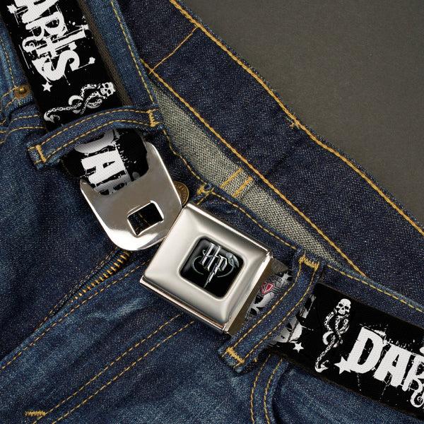 Buckle-Down Harry Potter Logo Full Color Black/White Seatbelt Belt - DARK ARTS/Death Mark Splatter Black/White Webbing