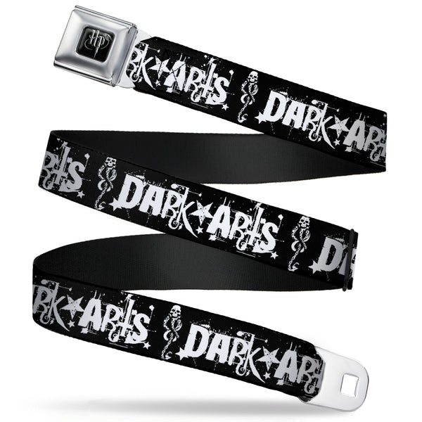 Buckle-Down Harry Potter Logo Full Color Black/White Seatbelt Belt - DARK ARTS/Death Mark Splatter Black/White Webbing