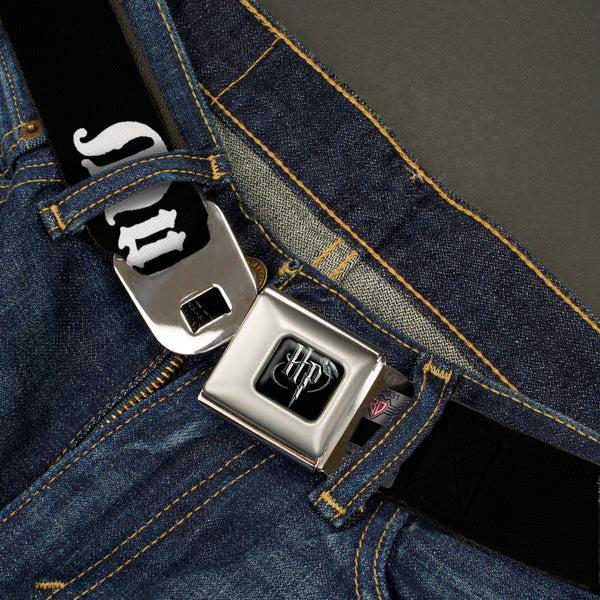 Buckle-Down Harry Potter Logo Full Color Black/White Seatbelt Belt - MUGGLES Black/White Webbing