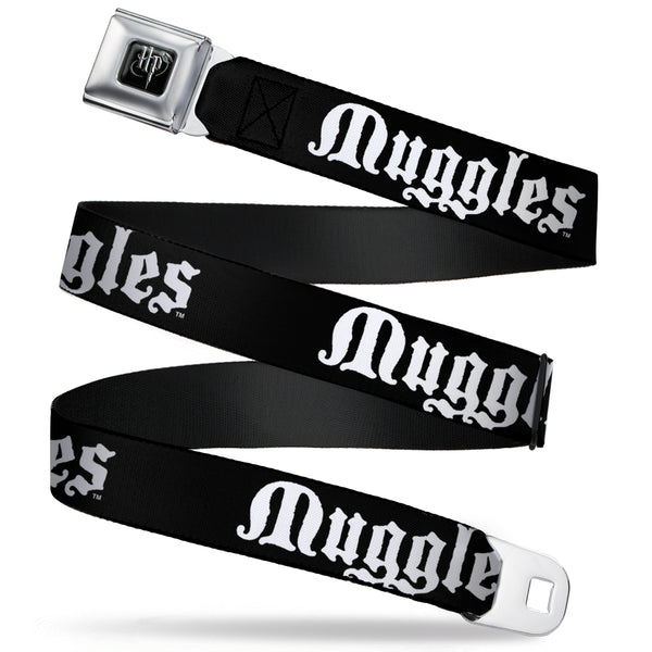 Buckle-Down Harry Potter Logo Full Color Black/White Seatbelt Belt - MUGGLES Black/White Webbing