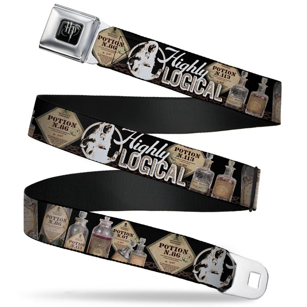 Buckle-Down Harry Potter Logo Full Color Black/White Seatbelt Belt - Harry Potter Potions HIGHLY LOGICAL Webbing