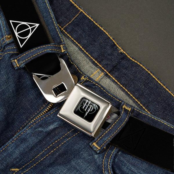 Buckle-Down Harry Potter Logo Full Color Black/White Seatbelt Belt - Deathly Hallows Symbol Black/White Webbing