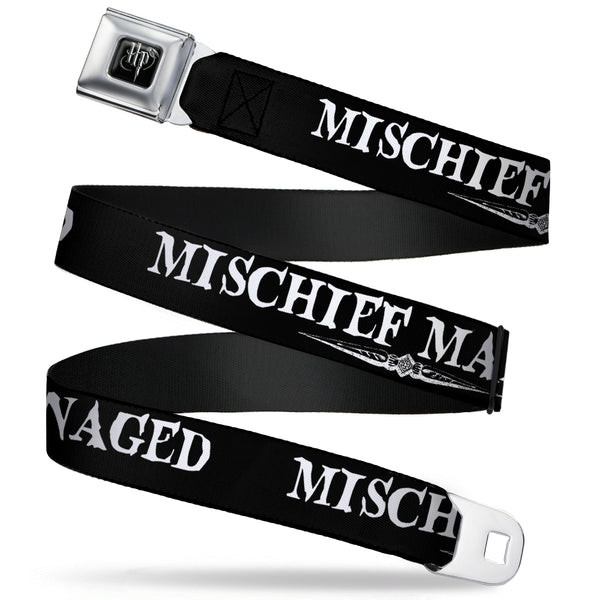 Buckle-Down Harry Potter Logo Full Color Black/White Seatbelt Belt - Harry Potter MISCHIEF MANAGED Black/White Webbing