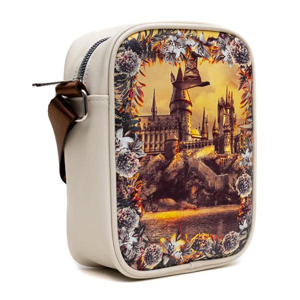 Buckle-Down Harry Potter Vegan Leather Round Crossbody Bag With Adjustable Straps Hogwarts Floral Fantasy Off White