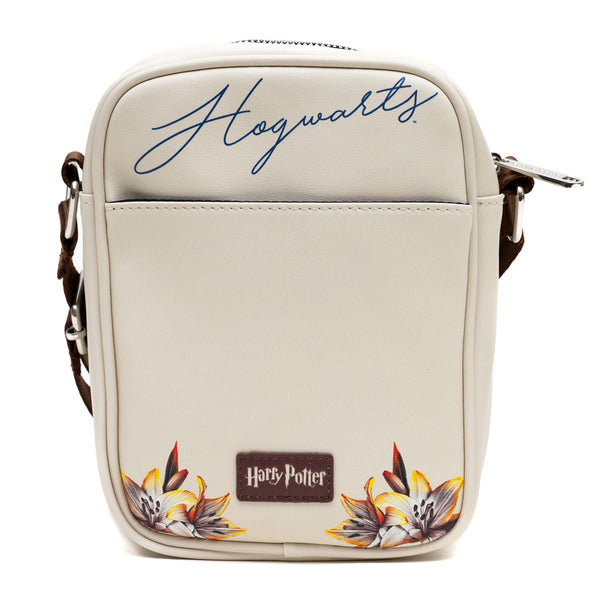 Buckle-Down Harry Potter Vegan Leather Round Crossbody Bag With Adjustable Straps Hogwarts Floral Fantasy Off White