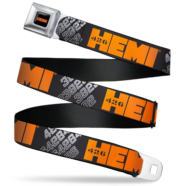 Buckle-Down HEMI 426 Logo Full Color Black Orange Seatbelt Belt - HEMI 426 Logo 392/426 Black/Orange/Silver-Fade Webbing