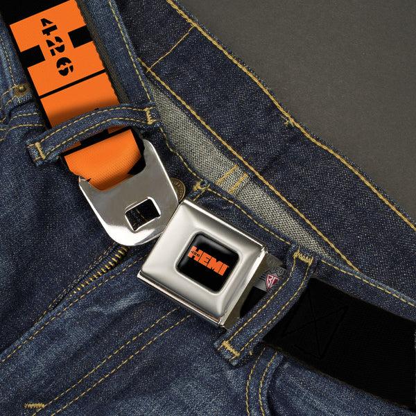 Buckle-Down HEMI 426 Logo Full Color Black Orange Seatbelt Belt - HEMI 426 Logo Repeat Black/Orange Webbing