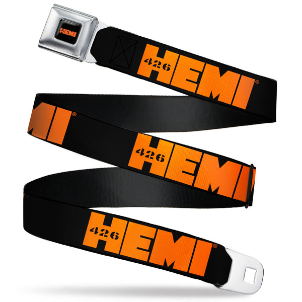 Buckle-Down HEMI 426 Logo Full Color Black Orange Seatbelt Belt - HEMI 426 Logo Repeat Black/Orange Webbing