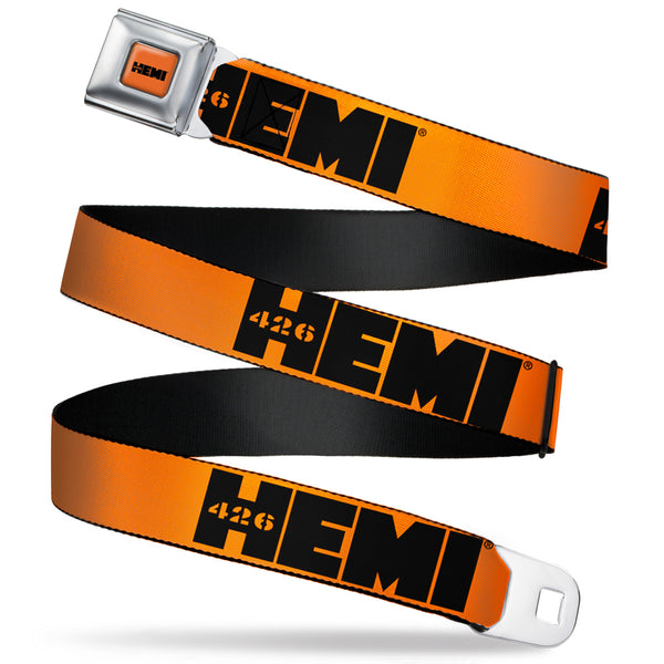 Buckle-Down HEMI 426 Logo Full Color Orange Black Seatbelt Belt - HEMI 426 Logo Repeat Orange/Black Webbing