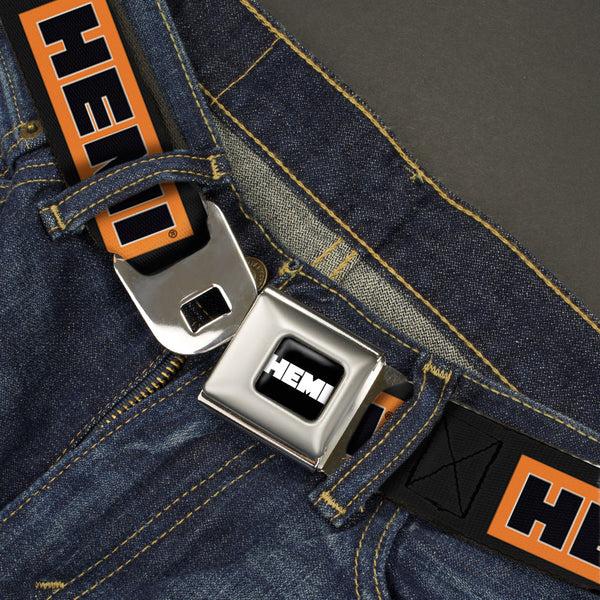 Buckle-Down HEMI Bold Full Color Black/Orange/White/Black Seatbelt Belt - HEMI Bold Black/Orange/White/Black Webbing