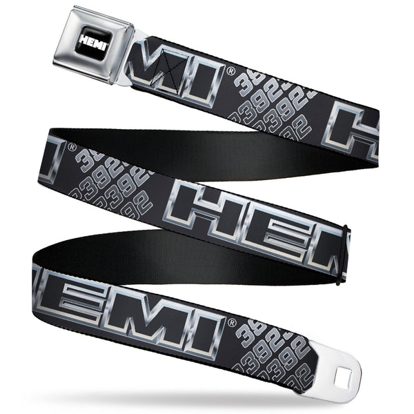 Buckle-Down HEMI Bold Full Color Black/White Seatbelt Belt - HEMI Bold Outline 392/426 Black/Silver-Fade Webbing