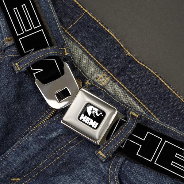 Buckle-Down HEMI Elephant Logo Full Color Black/White Seatbelt Belt - HEMI Bold Outline Black/White Webbing