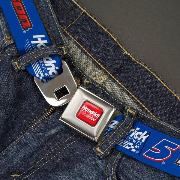 Buckle-Down HENDRICK MOTORSPORTS Checker Logo Full Color Red/White Seatbelt Belt - KYLE LARSON #5 Hendrick Motorsports Racing Logo Blue/White/Red Webbing