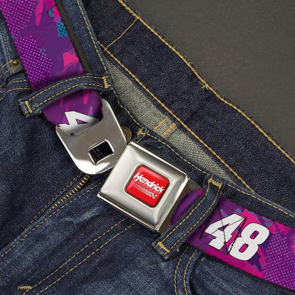 Buckle-Down HENDRICK MOTORSPORTS Checker Logo Full Color Red/White Seatbelt Belt - Alex Bowman #48 Car Scheme Purples/Pinks/White Webbing
