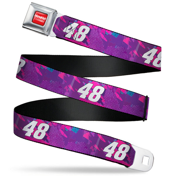 Buckle-Down HENDRICK MOTORSPORTS Checker Logo Full Color Red/White Seatbelt Belt - Alex Bowman #48 Car Scheme Purples/Pinks/White Webbing