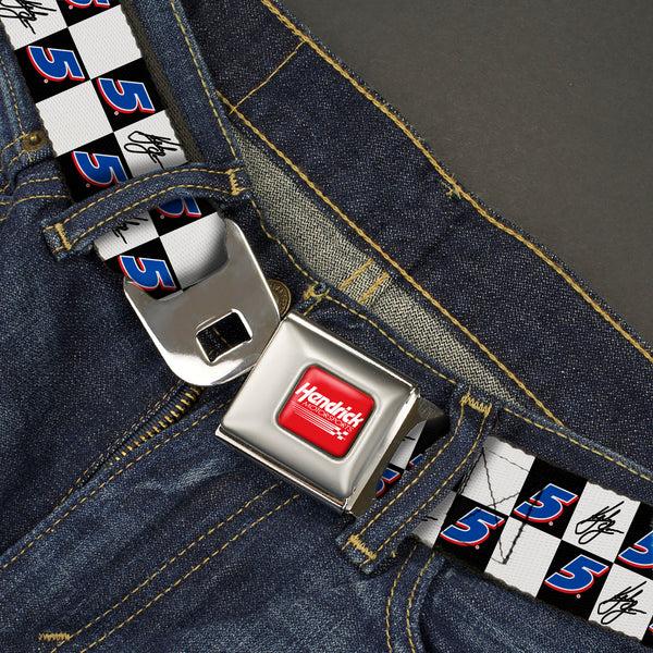 Buckle-Down HENDRICK MOTORSPORTS Checker Logo Full Color Red/White Seatbelt Belt - Kyle Larson Autograph And #5 Checker Logo Black/White/Blue/Red Webbing