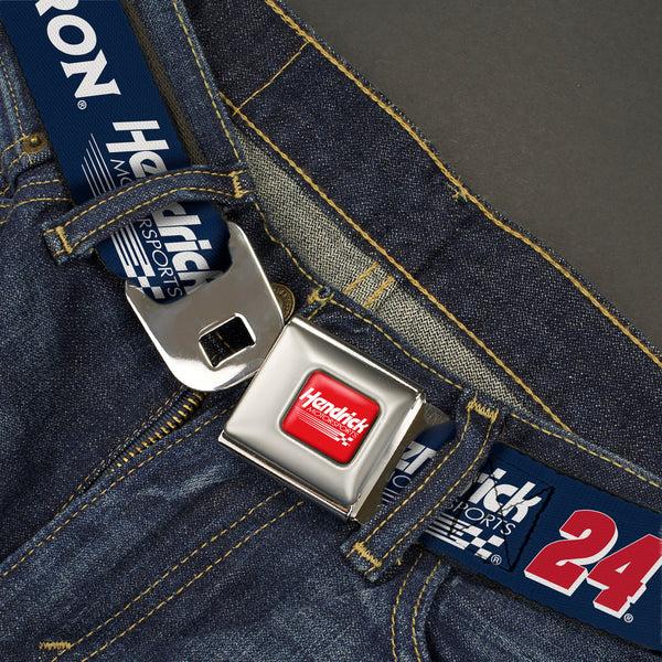 Buckle-Down HENDRICK MOTORSPORTS Checker Logo Full Color Red/White Seatbelt Belt - WILLIAM BYRON #24 Hendrick Motorsports Racing Logo Navy/White/Red Webbing