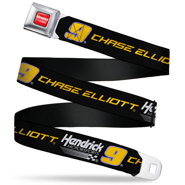 Buckle-Down HENDRICK MOTORSPORTS Checker Logo Full Color Red/White Seatbelt Belt - CHASE ELLIOTT #9 Hendrick Motorsports Racing Logo Black/White/Blue/Yellow Webbing