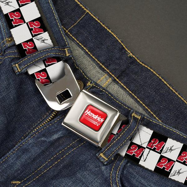 Buckle-Down HENDRICK MOTORSPORTS Checker Logo Full Color Red/White Seatbelt Belt - William Byron Autograph And #24 Checker Logo Black/White/Red Webbing