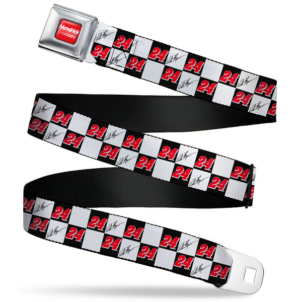 Buckle-Down HENDRICK MOTORSPORTS Checker Logo Full Color Red/White Seatbelt Belt - William Byron Autograph and #24 Checker Logo Black/White/Red Webbing
