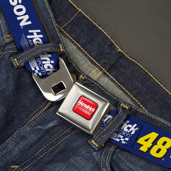 Buckle-Down HENDRICK MOTORSPORTS Checker Logo Full Color Red/White Seatbelt Belt - JIMMIE JOHNSON #48 Hendrick Motorsports Racing Logo Blue/White/Yellow Webbing