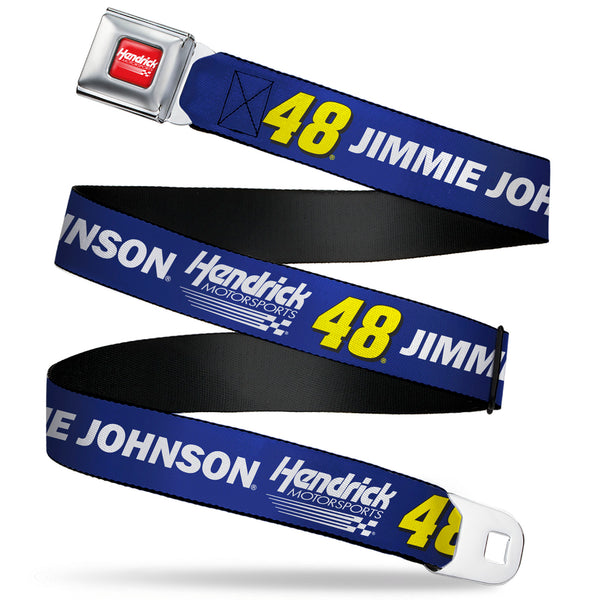 Buckle-Down HENDRICK MOTORSPORTS Checker Logo Full Color Red/White Seatbelt Belt - JIMMIE JOHNSON #48 Hendrick Motorsports Racing Logo Blue/White/Yellow Webbing